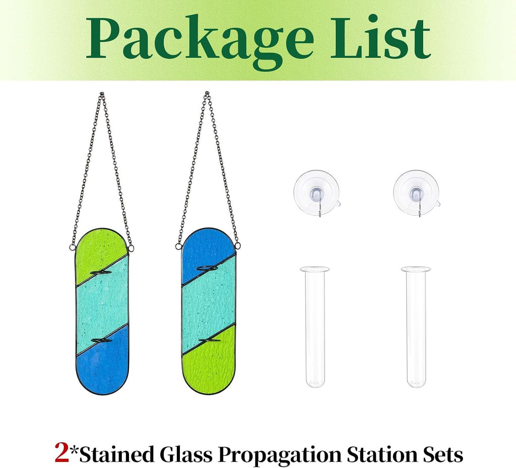 Hewory Stained Glass Window Hanging: 2PCS Propagation Stations Blue & Green | Vibrant Stained glass Plant Propagation
