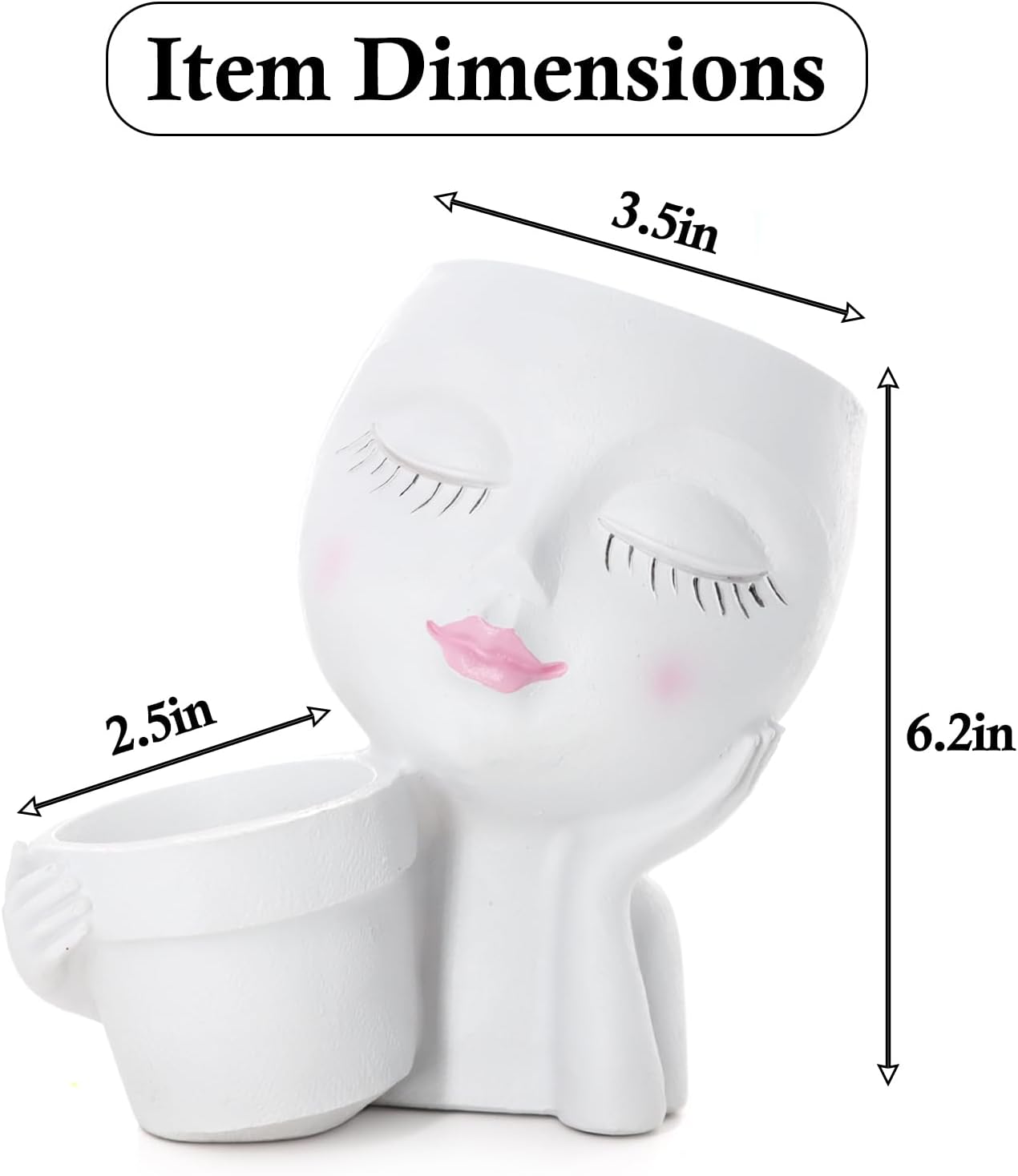 Face Planter Pot, 2-in-1 Resin Head Planter with Mini Pot, Cute Lady Flower Pots with Drainage for Indoor Outdoor