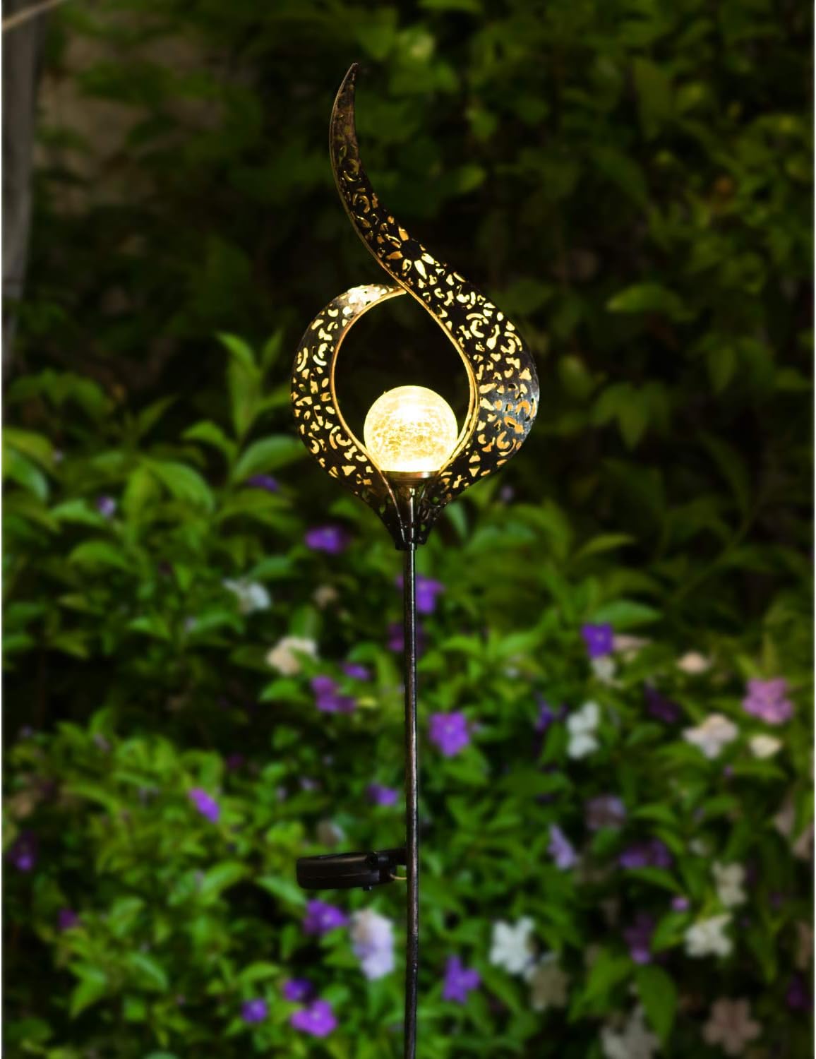 Outdoor Garden Gifts Solar Lights Stake Waterproof, Mothers Day Gifts Mom, Crackle Glass Metal Flower LED Yard Art