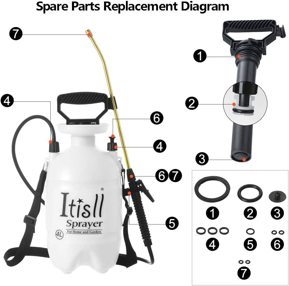 Itisll Portable Garden Pump Sprayer Brass Wand Shoulder Strap for Yard Lawn Weeds Plants 1Gal | Portable design