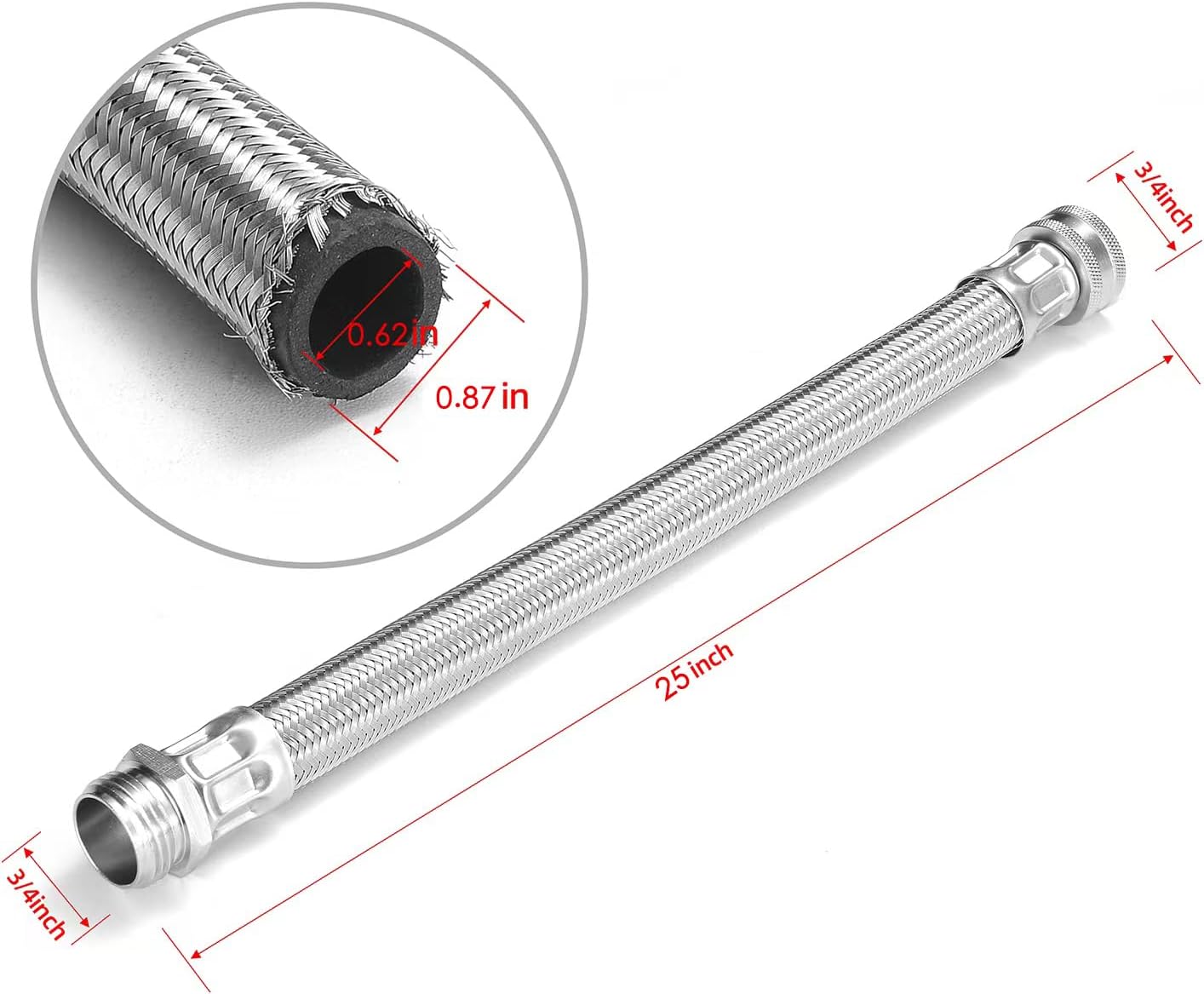 Garden Hose Extender, Kink-Free, Braided Stainless Steel Water Hose