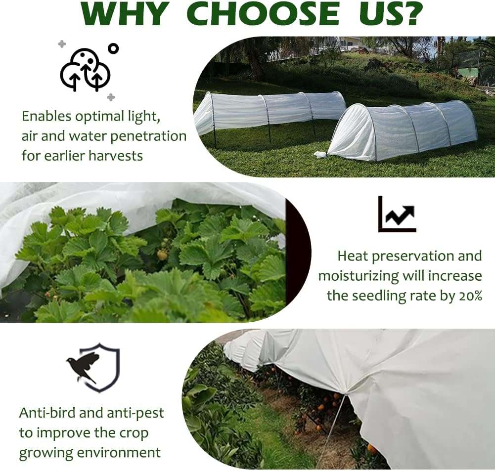 Plant Freeze Protection Cover, 10x50 FT Floating Row Cover | Frost Cloth Winter Garden Blanket for Cold Weather and
