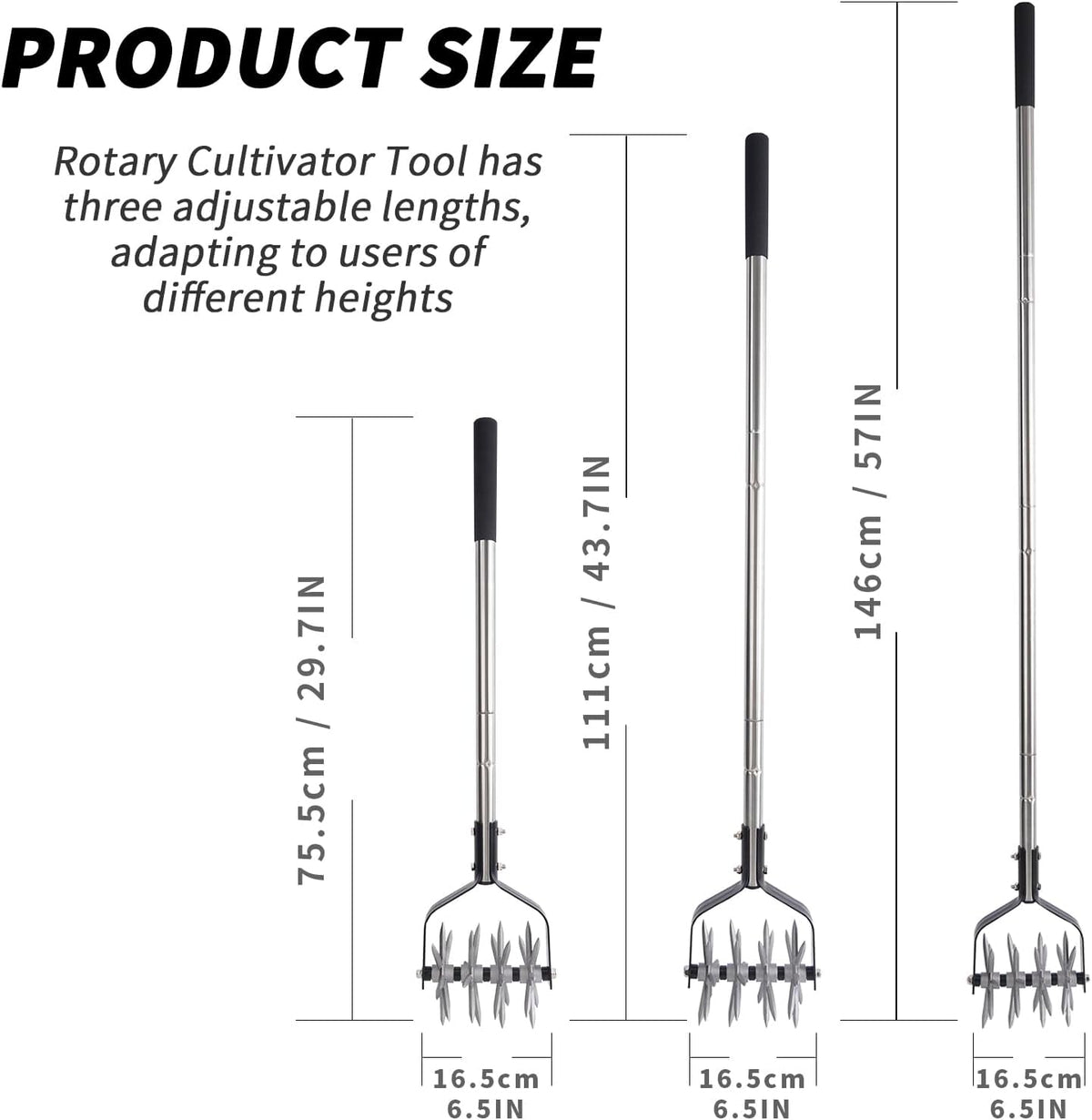 BARAYSTUS Rotary Cultivator Garden Tool, Adjustable Hand Tiller 29.7-57in | Long handle steel cultivator, for aerating