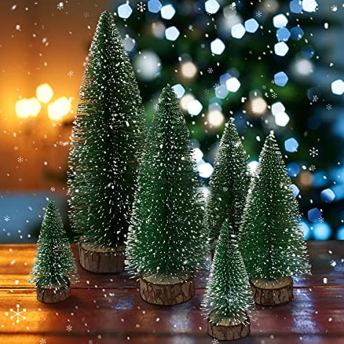6pcs Mini Christmas Trees Decor, Artificial Bottle Brush Tabletop Trees, 4 Size Holiday Decoration for Xmas (Green)