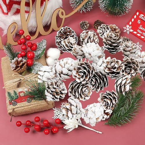 160 PCS Mini Snow Pine Cones Christmas Thanksgiving Pine Cones Bulk White Christmas Small Tiny Pinecones Ornaments for Home Decoration DIY Crafts Wedding Xmas Tree Fall Winter Decor
