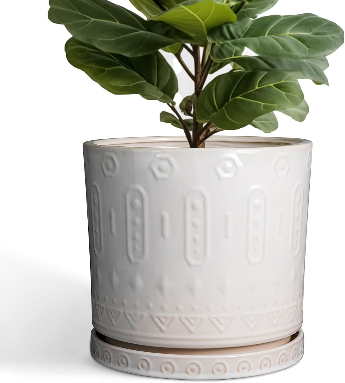 D'vine Dev 16 Inch Ceramic Planter Pot, White, 94-O-H-1