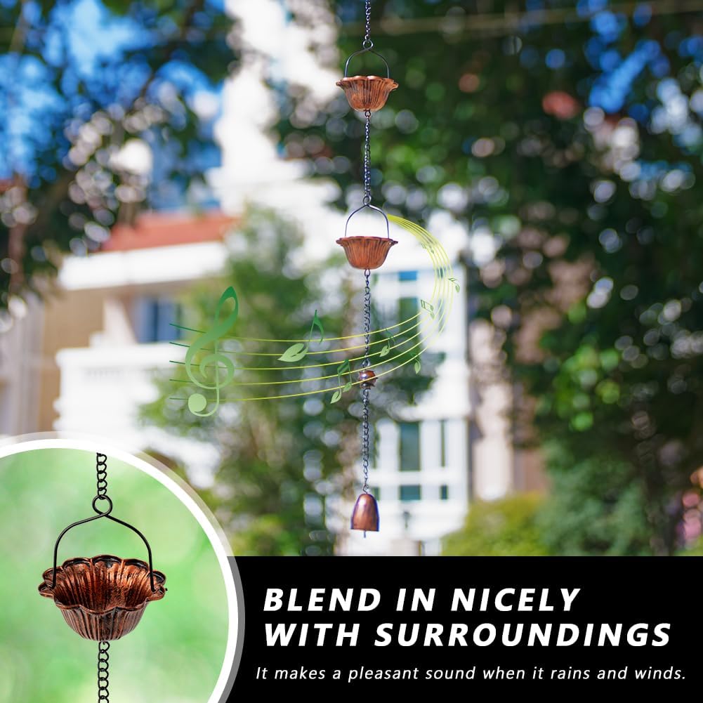 10ft Lotus Rain Chains for Outside Gutters, Eaves, Drainage | 12 Cups, Metal Rain Chain, Adjustable Length, Decorative