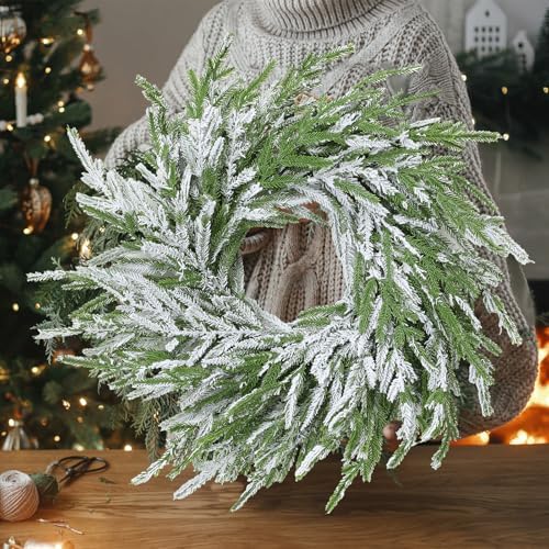 Wavwaww 19.7 Inch Norfolk Pine Snow Christmas Wreath