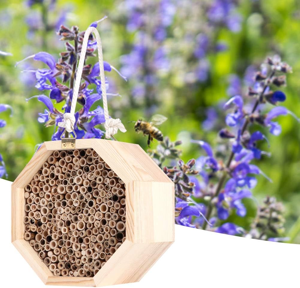 Mason Bee House Wooden Hexagon Bee Habitat Room Hotel Nesting Box Backyard Hanging Decoration