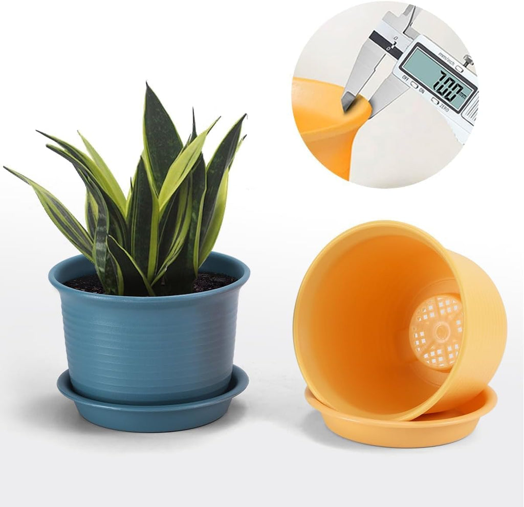 7 inch Plant Pots, 6 Pack Flower Pots,Planters for Indoor Outdoor Plants, Planters with Drainage Hole and Tray