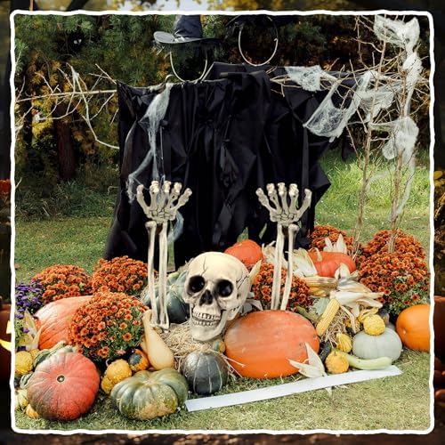 Chunful 9 Pcs Halloween Skeleton Stakes Decoration, Skull Head Arms, White