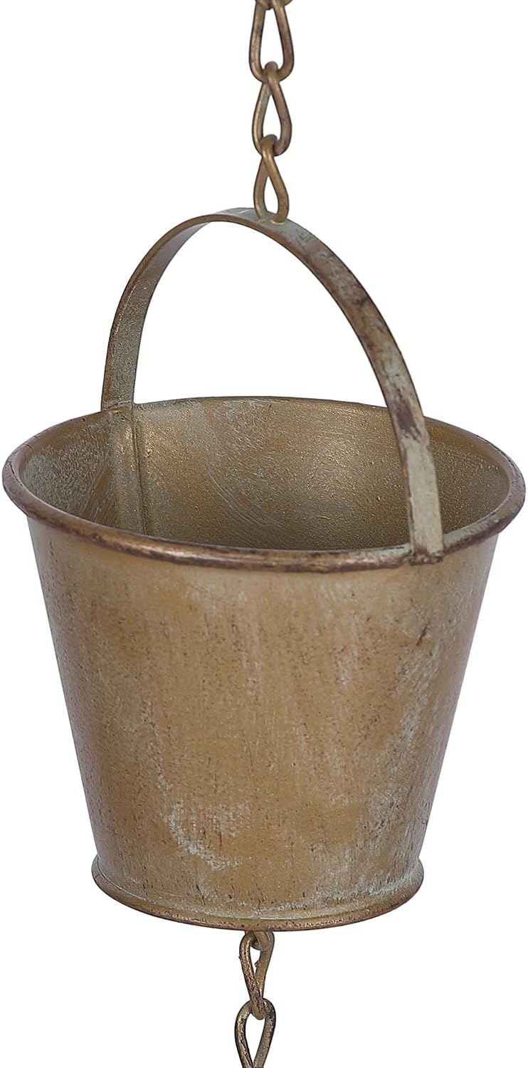 Jemeni 5 Ft Copper Patina Rain Chain, Downspout Replacement | Rain Chain for Gutter with Watering Can Design, Paired