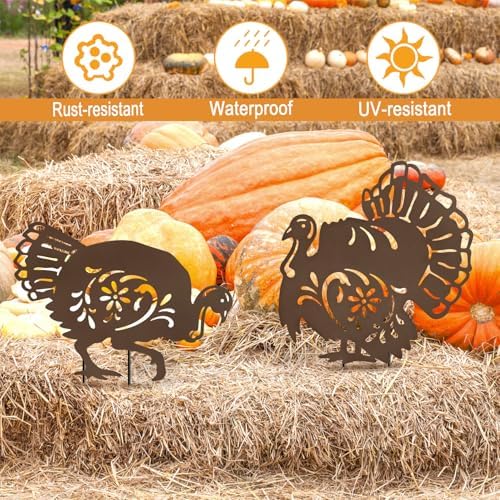 Metal Turkey Garden Stakes,Outdoor Thanksgiving Decorations Yard Art Decor