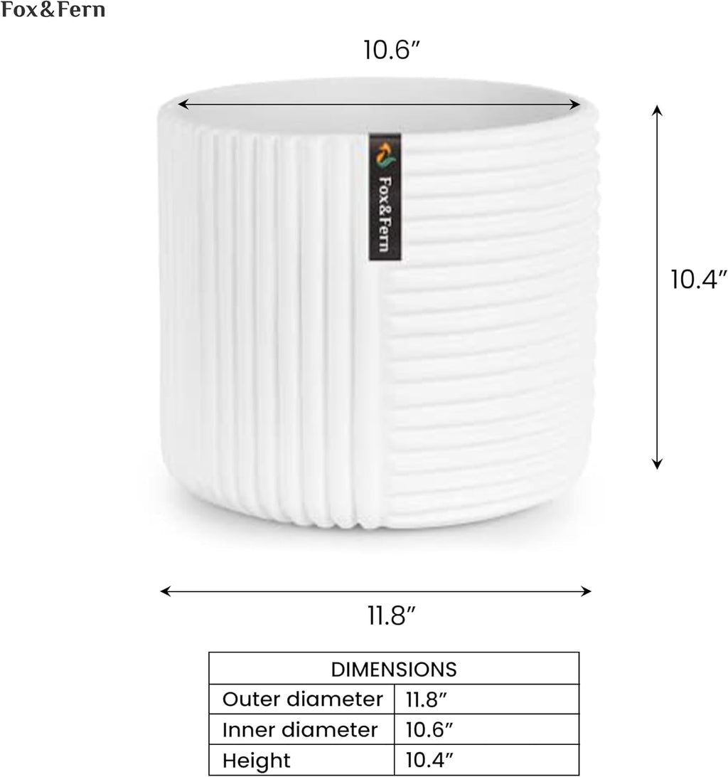 Fox & Fern Large Planter for Indoor or Outdoor, Matte White, 12 Inch | UV & Frost Resistant, 70% Lighter than Ceramic