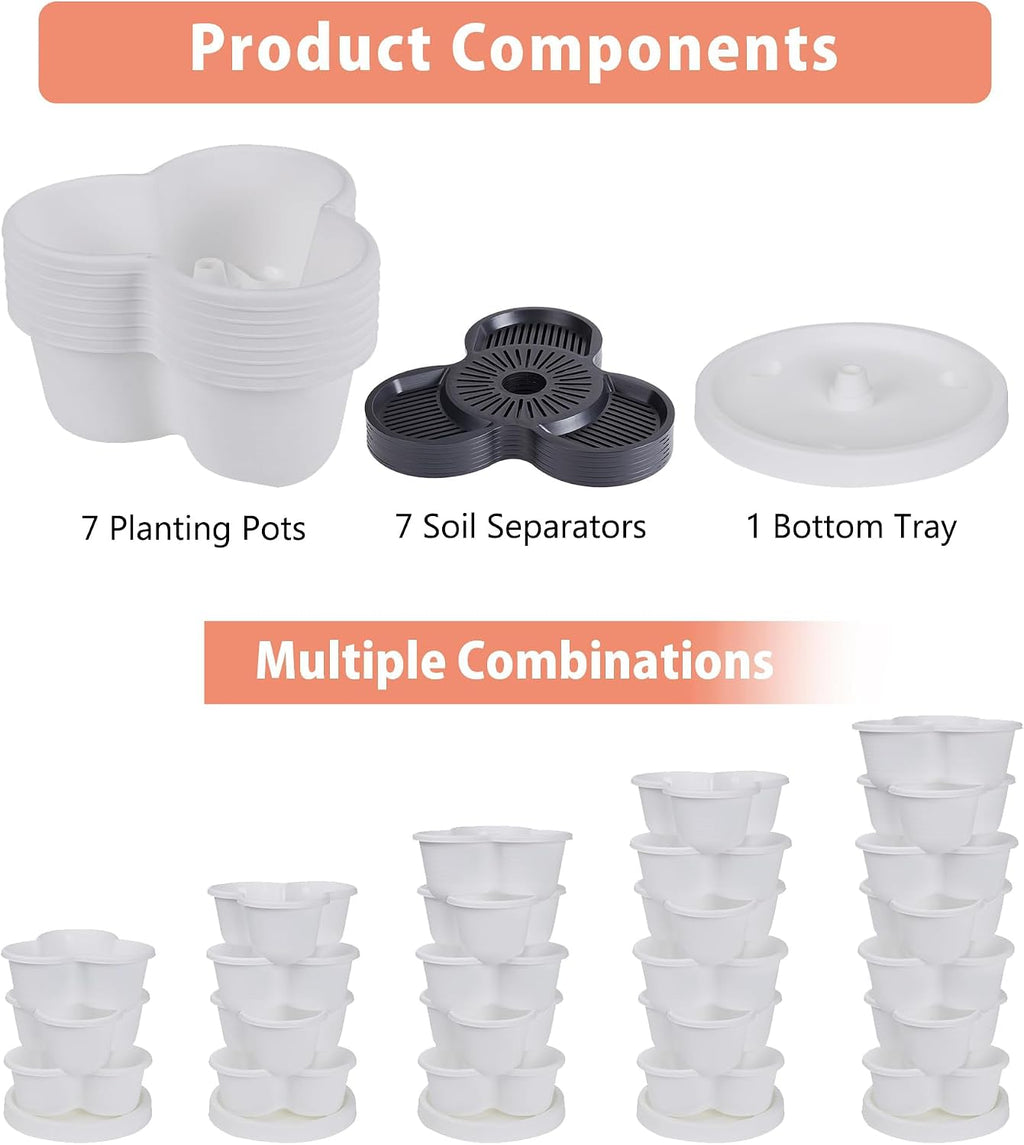 VECELO 7 Tier Vertical Garden Planter, Self Watering Stackable Planters with Wheels for Strawberries, Herbs, Flowers