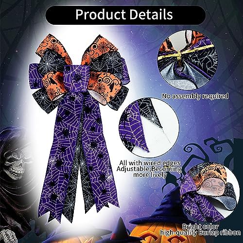 TONIFUL Halloween Burlap Bow - Purple Spider, 20 Inch x 12 Inch, Perfect for Wreaths, Front Doors, Trees, Parties, Weddings, Festivals, Indoor/Outdoor Use