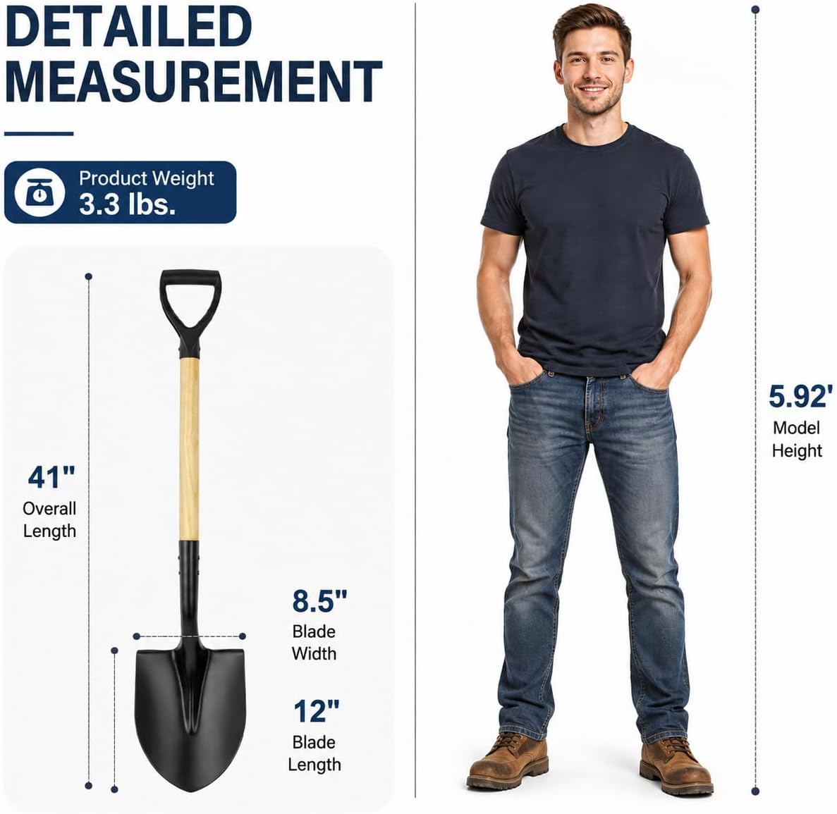 Shovel for Digging,Round Shovel, Garden Tool with D-Handle, 41 Inches in Overall Length, Wooden Handel Garden