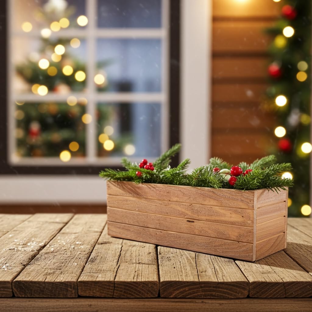 Handmade Rustic Cedar Herb Window Planter Box – Wooden Window & Railing Planter for Indoor or Outdoor Use, Made in USA