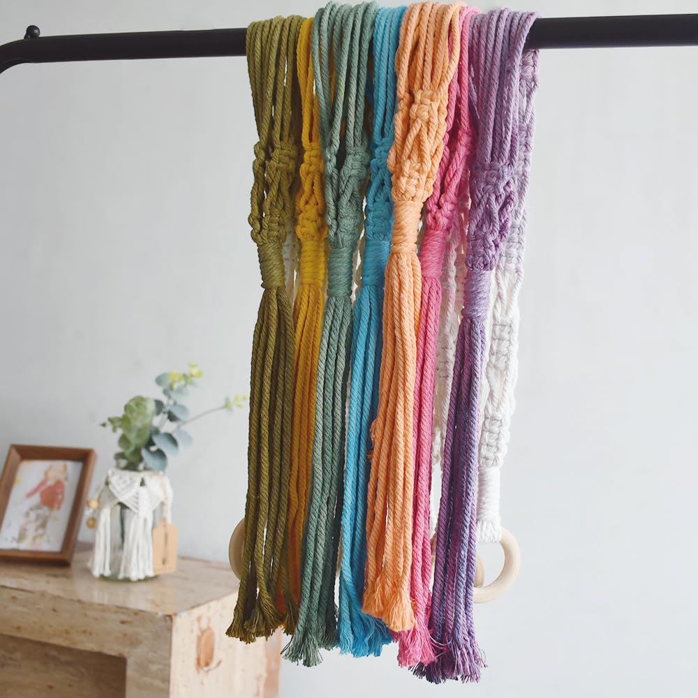 7-Pack Plant Pot Hanger,Indoor Pot Holder, Boho Decor,33“, Green Blue Orange Purple Blue Yellow Pink (No Pot & Plant)