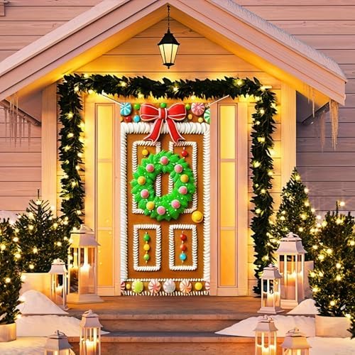 BlissYard Christmas Door Cover Gingerbread Cottage 35 x 71 Inch