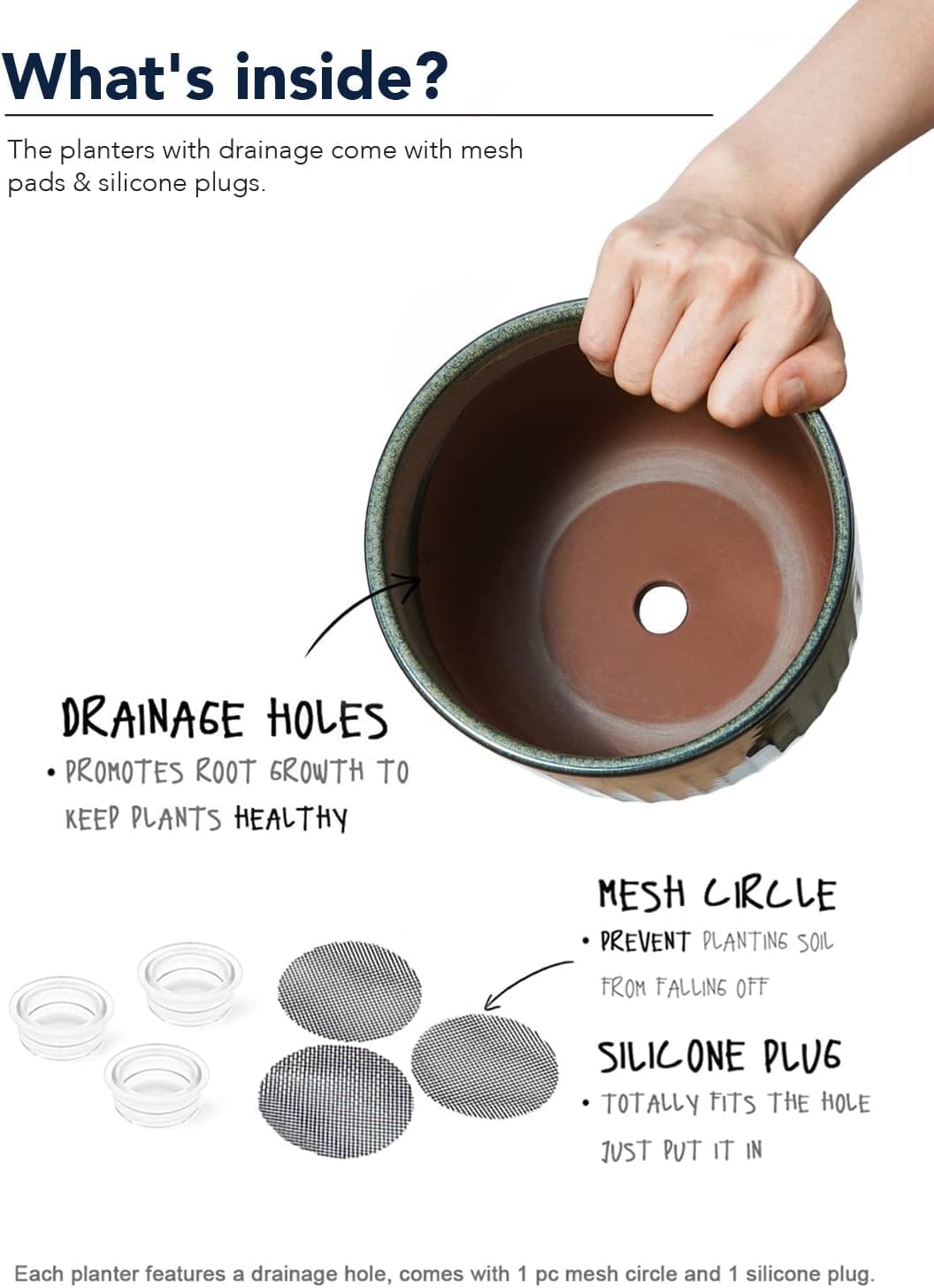 LE TAUCI Ceramic Pots for Plants, 8.3/7/6 Inch Indoor Planters with Drainage Holes & Mesh, Modern Glossy Glaze Cylinder