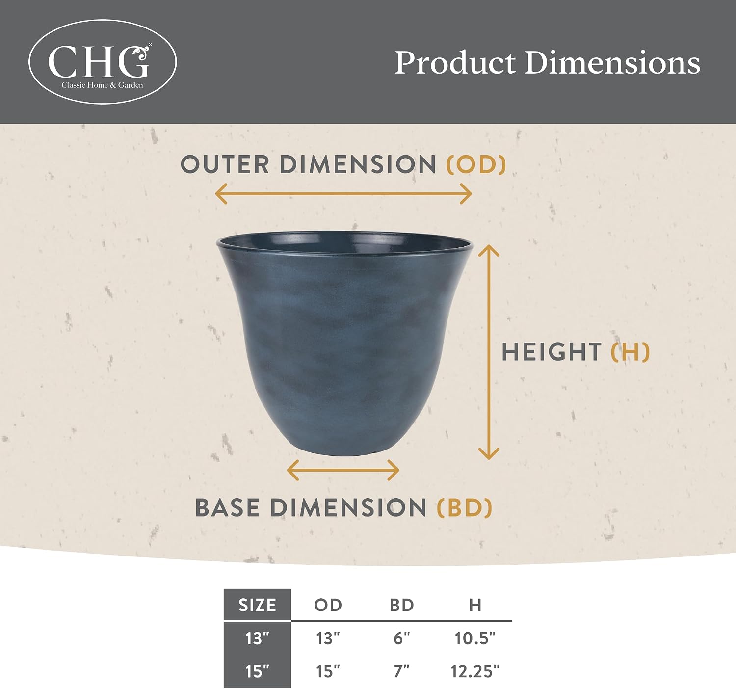 Honeysuckle Resin Planter, Durable Garden Pot, 13" Grained Beige | Hand-Painted Finish Plant Pots, Lightweight Indoor