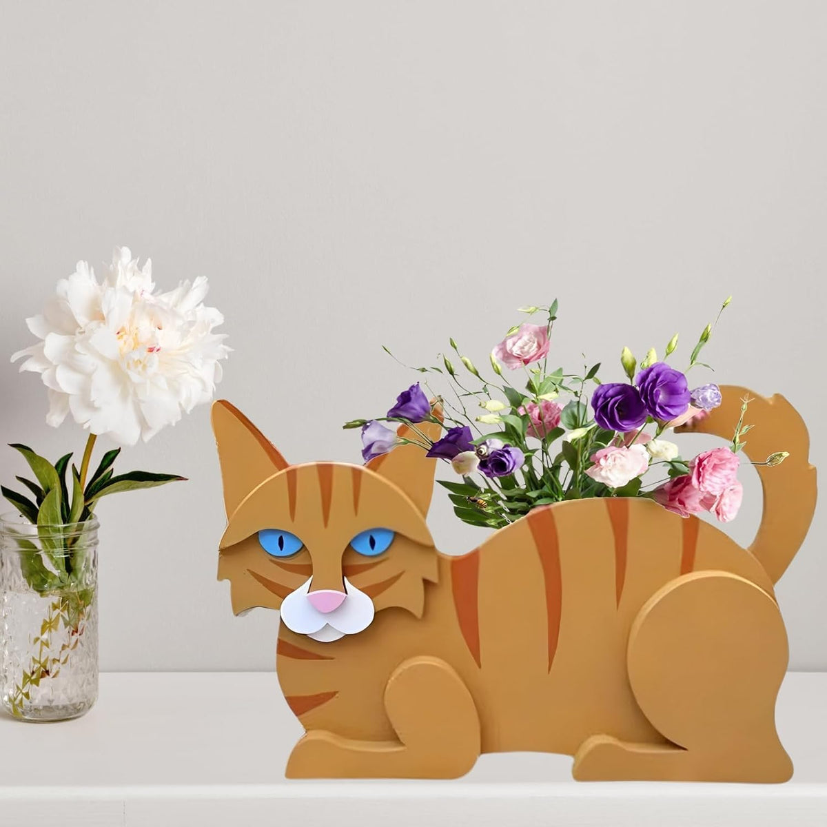 Orange Cat Planter Pots, Animal Shaped Flower Pot | Cute Plant Gift for Women and Pet Lovers, Indoor Outdoor Garden