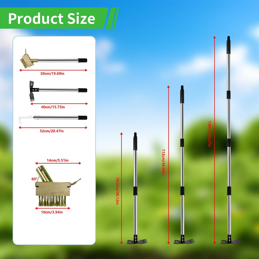 3-in-1 Weed Puller Tool, Crack Weeder Surface Brush & Hoe Adjustable 16-63" | 3-in-1 manual weed puller: crack weeder