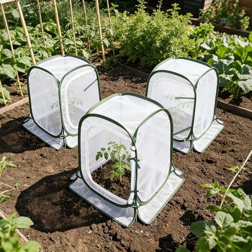 Augshy Pop Up Plant Covers, Mesh Net Protectors Cage with Ground Stakes