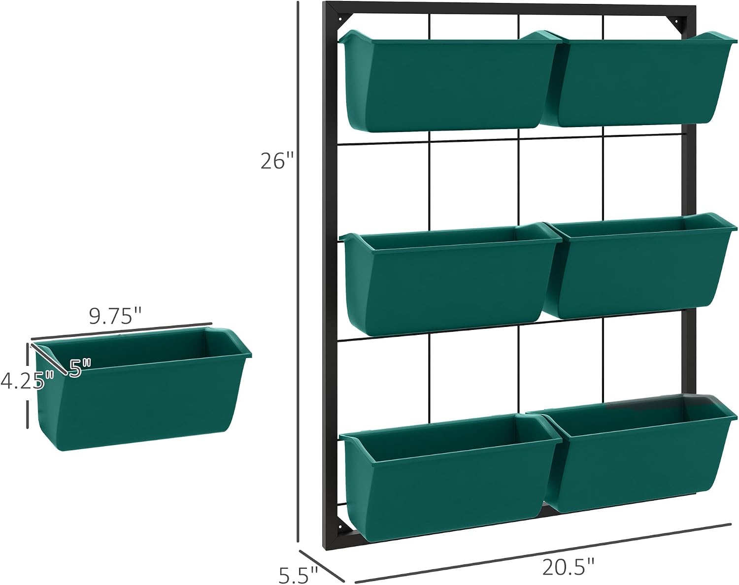 Outsunny 3-Tier Wall Planter w/ 6 Pots, Outdoor Hanging Planter, Green | Indoor Outdoor Use, Self-Draining