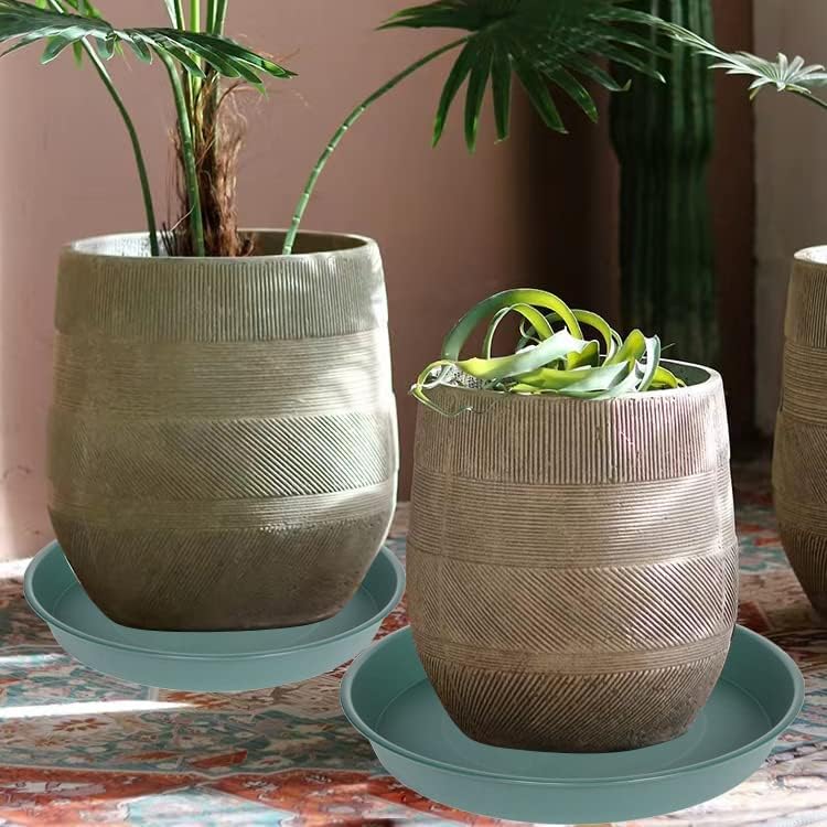 4 Pack of 14 inch Plant Saucer, Heavy Duty Round Plant Trays for Pots, Plastic Plant Water Tray, Bird Bath Bowls, Plant Saucers for Indoors, Drip Trays for Planter 12-14" (14", Green)