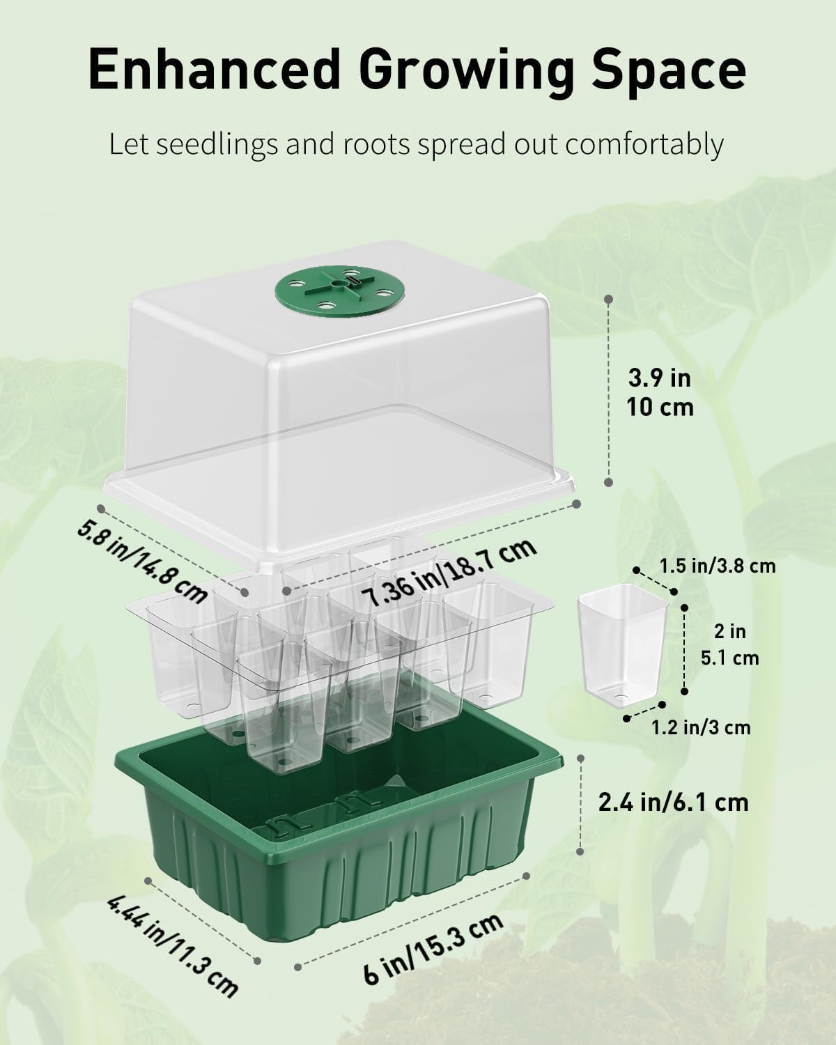 Pawfly 6 Pack Seed Starter Kit, 72 Cells, Seed Starter Trays | Adjustable Grow Lights & 3.9" Humidity Domes, Seedling