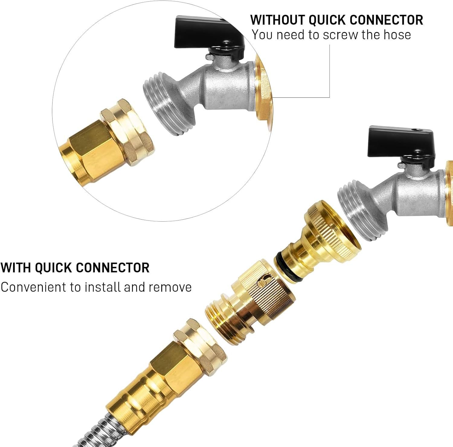 Garden Hose Quick Connect Fittings, 4 Pack Brass 3/4" GHT Water Hose Easy Connect and Disconnect Kit