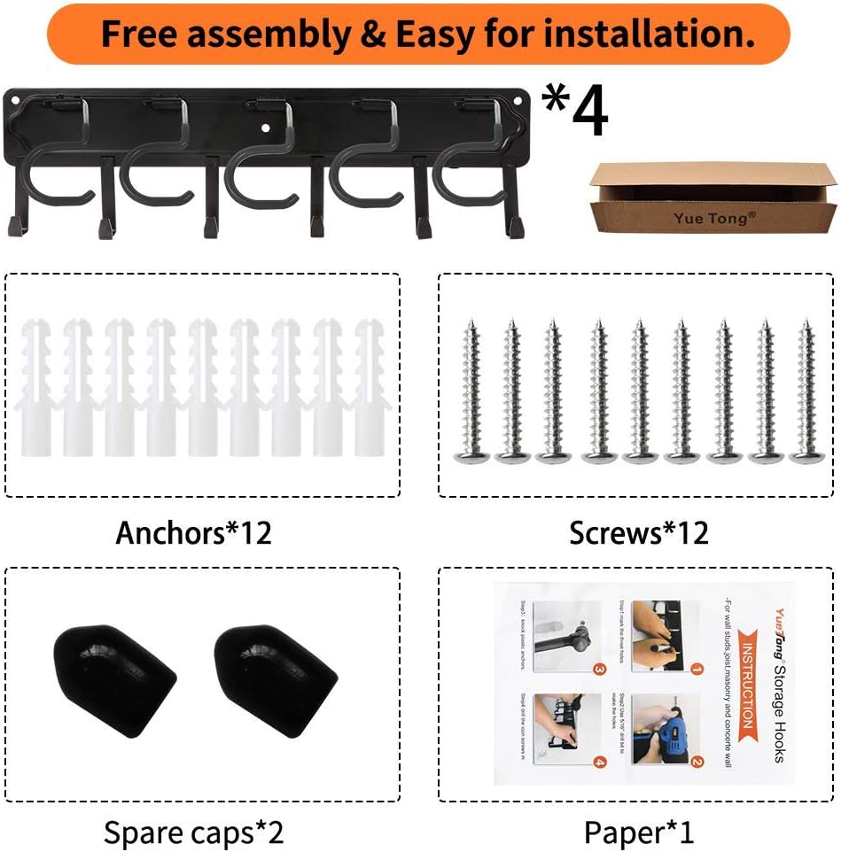 YueTong 68" All Metal Garden Tool Organizer,Adjustable Garage Wall Organizers and Storage,Heavy Duty Wall Mount Holder