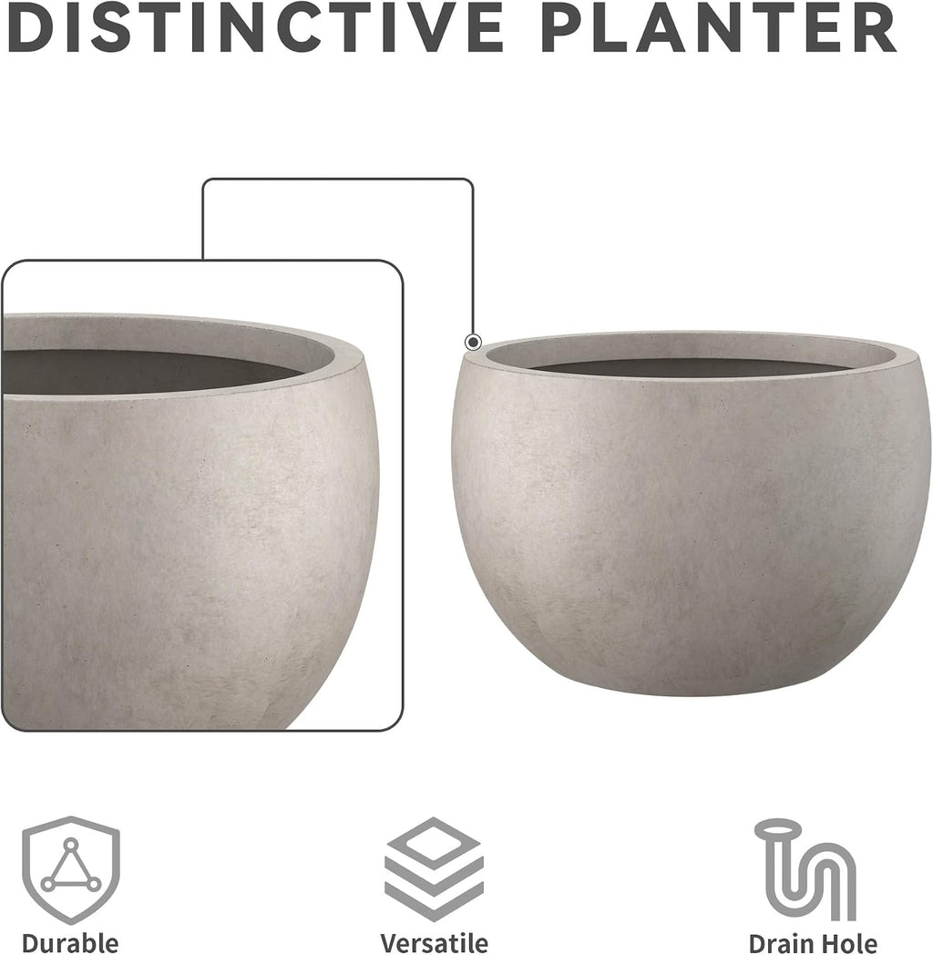 Kante Large Round Bowl Weathered Concrete Planter 20" Dia, Outdoor | Rubber Plug for Indoor, Drainage for Garden