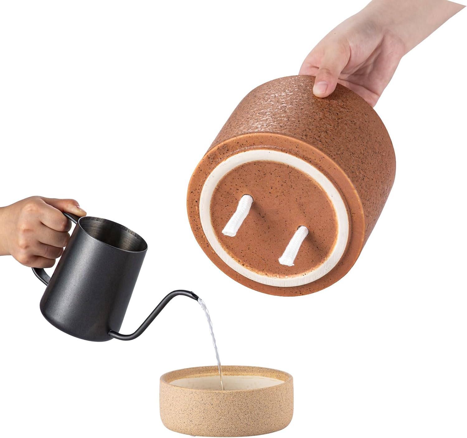 6 Inch Ceramic Self Watering Planter with Drainage Hole Terracotta | Indoor Plant Pot with Water Storage Plus - for