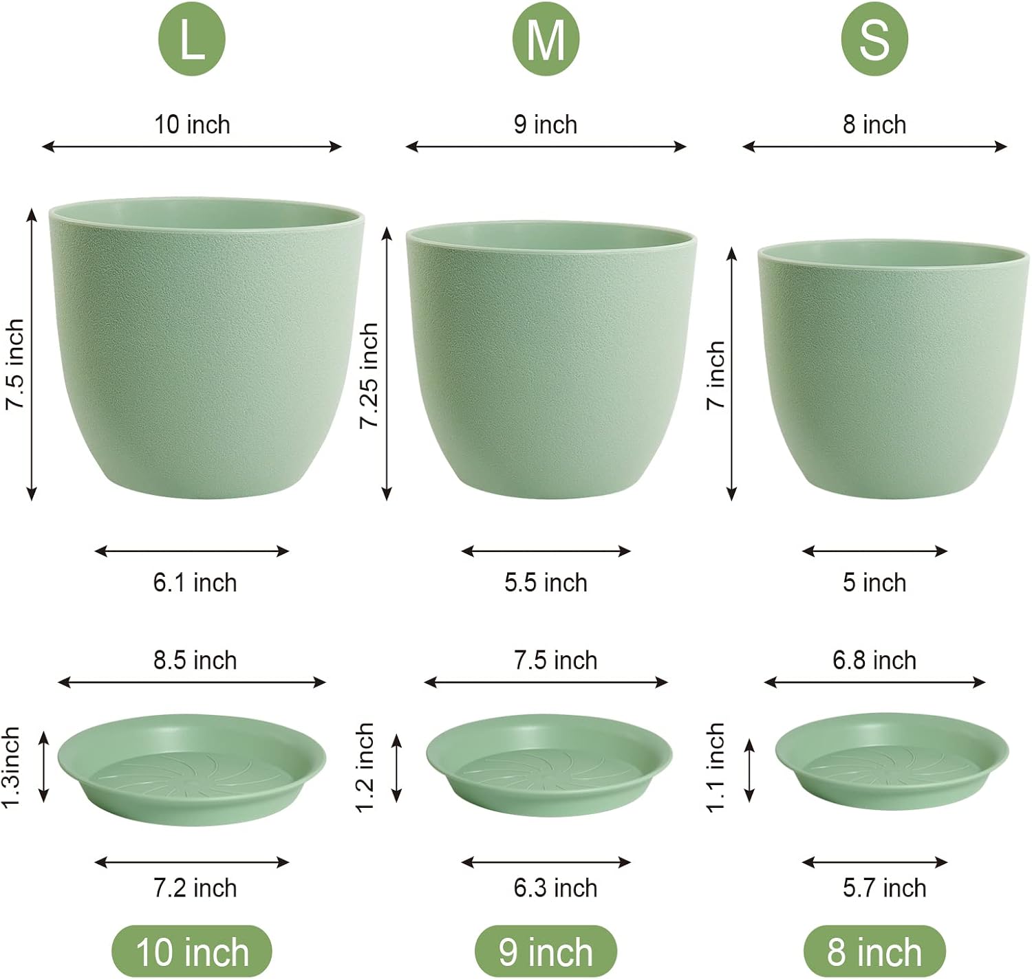 WOUSIWER Plant Pots 10/9/8 inch, Set of 3 Modern Decorative Plastic Planters with Drainage Holes and Saucers for House