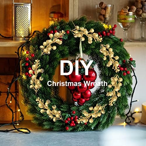 Geosar 36 Pcs Christmas Glittered Berries Stems, Gold