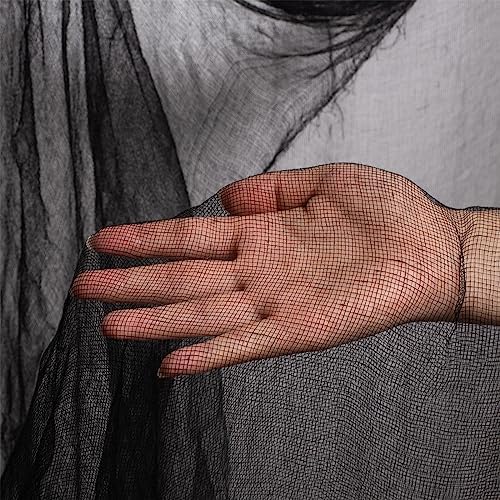 Whaline Halloween Black Creepy Cloth 500 x 87 inch Spooky Gauze Cloth Halloween Decoration for Haunted Houses Window Backdrops Doorways Party Supplies