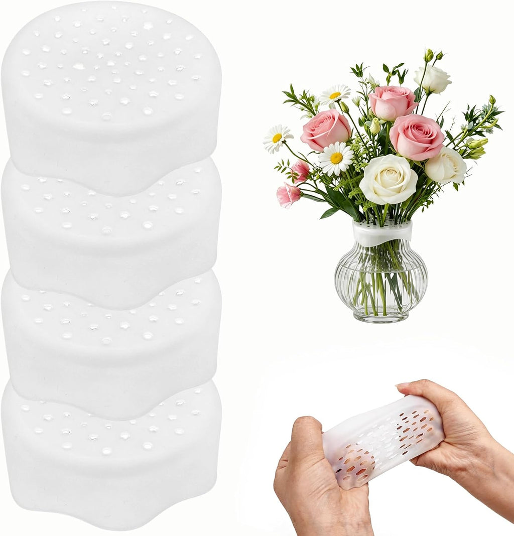 Clear Silicone Flower Stem Holder for Vases, Spiral Floral Arranger Grid, Flexible & Reusable Ikebana Tool, Waterproof DIY Flower Organizer for Home Decor, Easy to Use (White-4pcs)
