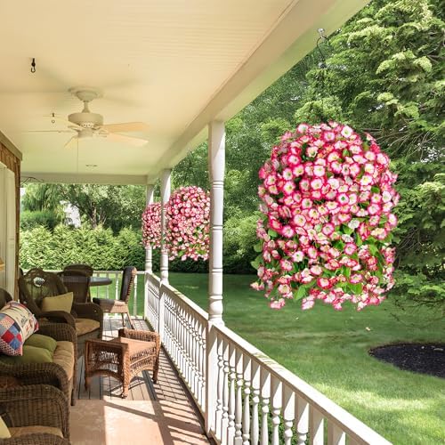 Ammyoo Artificial Faux Hanging Flowers Basket for Spring Outdoor Decor