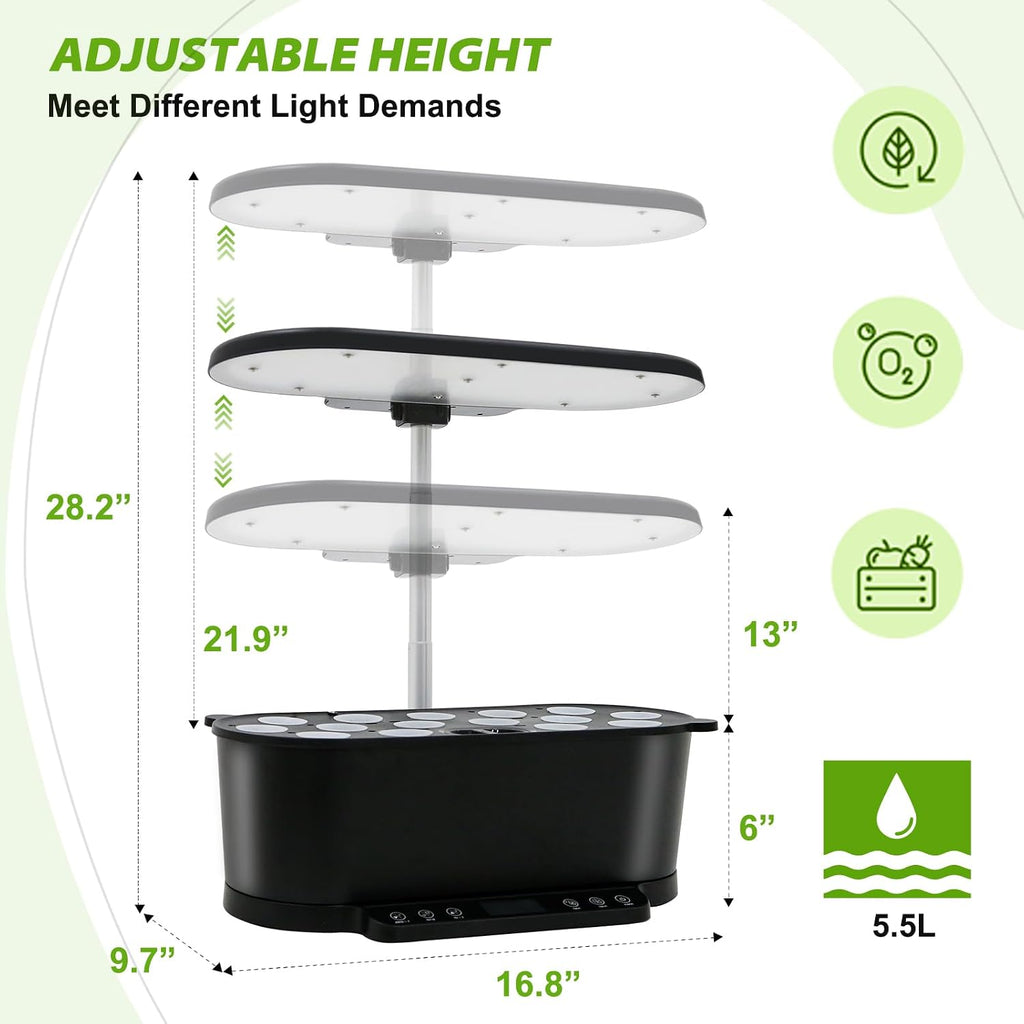 EAGLE PEAK 15 Pods Hydroponics Growing System with WiFi, 5.5 L Water Tank, Smart Indoor Plants Germination Kit with LED