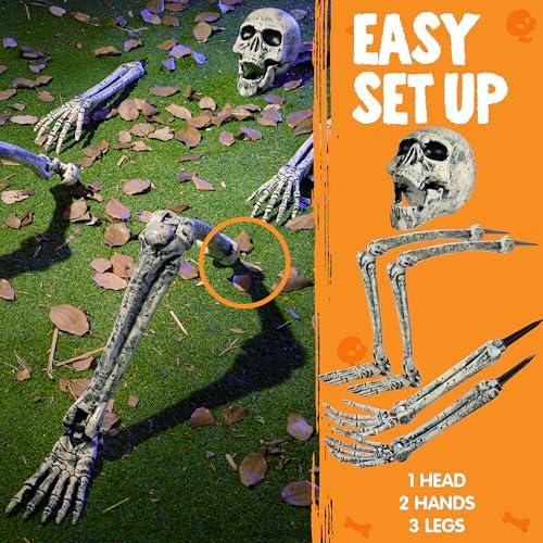 JOYIN 5 Pcs Halloween Skeleton Decorations Outdoor, Life Size Skeleton Yard Stakes, Groundbreaker Skulls Decor for Graveyard Yard Lawn Garden Ground Party Supplies