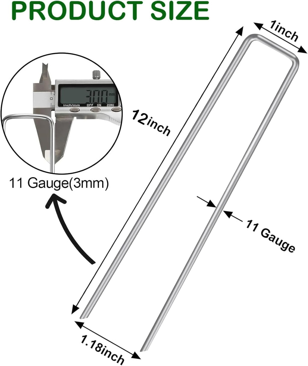 100 Pack 12 Inch Garden Stakes, Galvanized Landscape Staples for Weed Barrier Fabric, Heavy Duty Sod Pins Securing Pegs