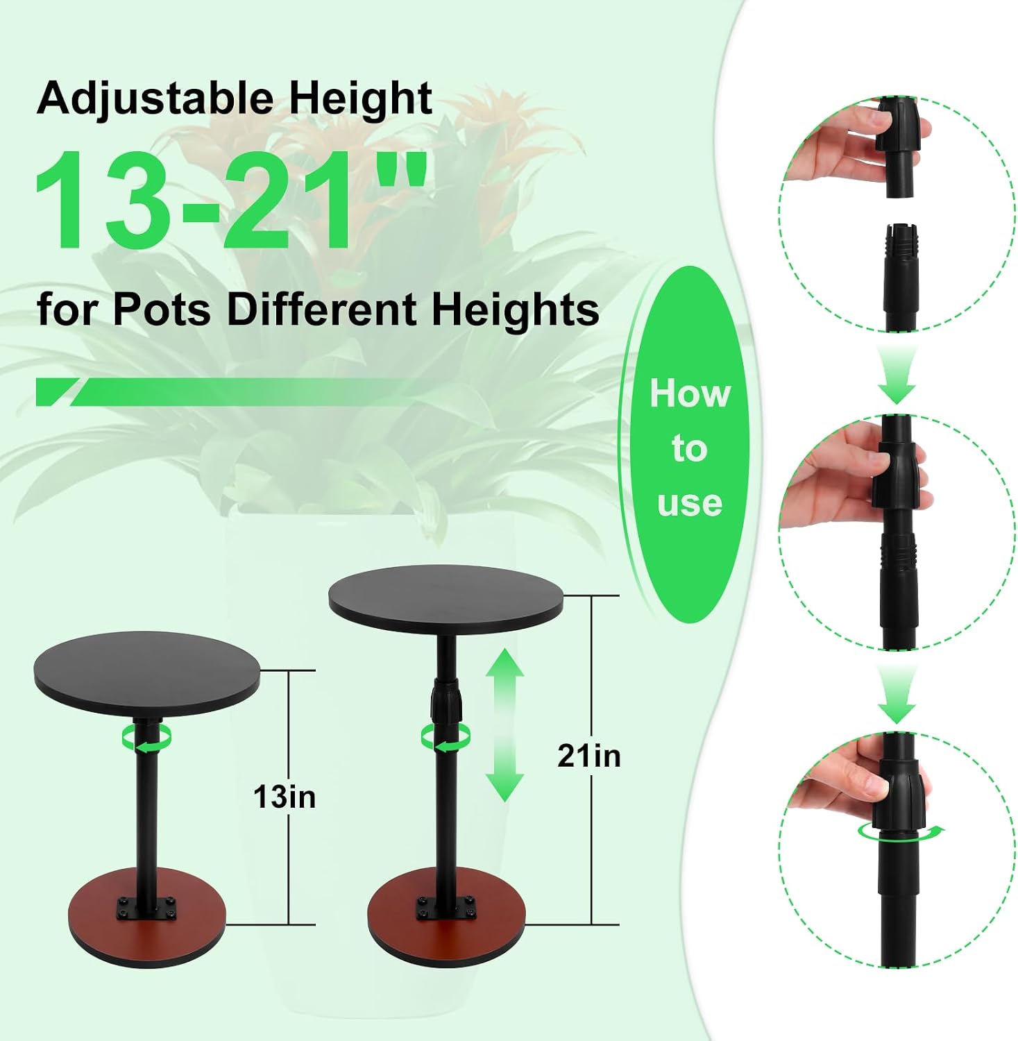2 Set Adjustable Plant Risers for Inside Pots, 13-21” Telescopic Tapered Flower Pot Stand, Fits 6/8/10 Inch Base for