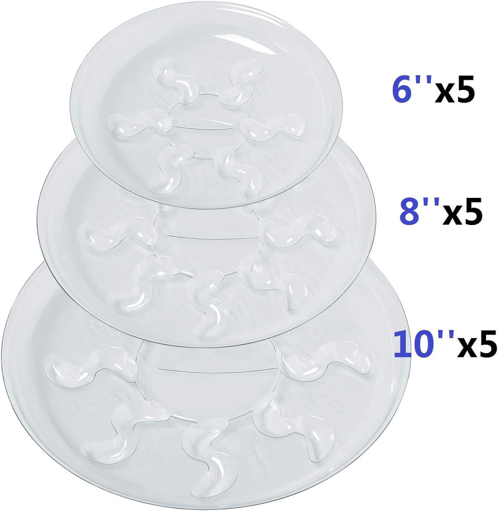 Idyllize 15 Pack Assorted Sizes 6 8 10 Inch Clear Thick Plastic Heavy Duty Sturdy Plant Saucer Drip Trays for pots, 5