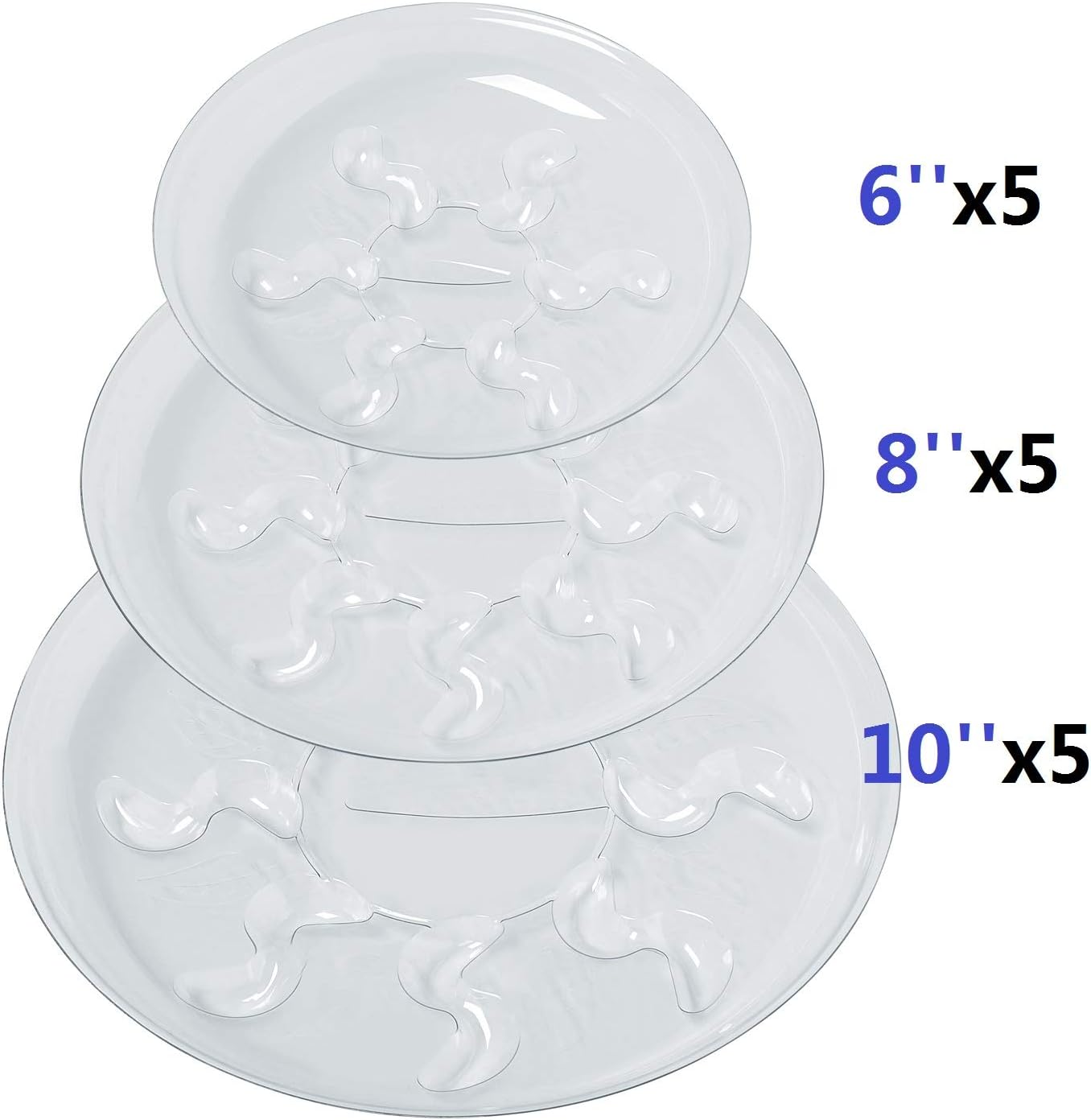 Idyllize 15 Pack Assorted Sizes 6 8 10 Inch Clear Thick Plastic Heavy Duty Sturdy Plant Saucer Drip Trays for pots, 5