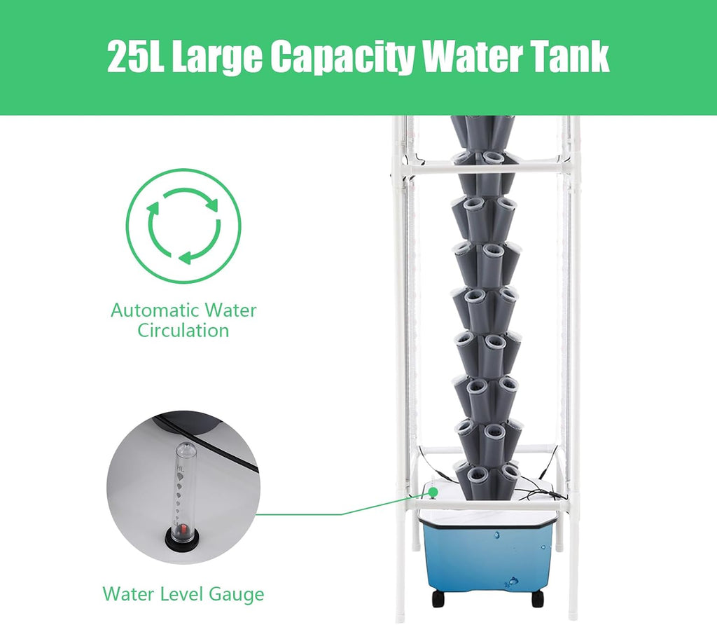70 Holes Indoor Hydroponic Grow Tower with 8 LED Lights, 14 Layer Vertical Hydroponic Gardening Tower with Wheels