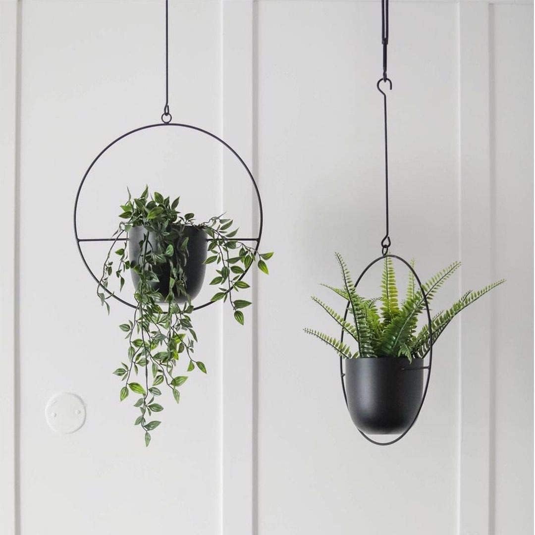 2 Pcs Hanging Planters for Indoor and Outdoor Plants with Hooks and Chains, Metal Modern Wall Ceiling Planter Hangers