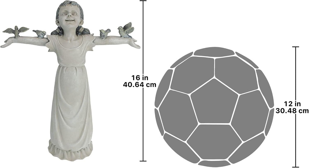 Design Toscano Basking in Glory Little Girl with Birds Outdoor Garden Statue, Medium, 16 inches tall, Cast Stone Resin